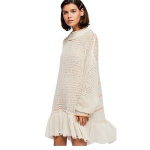 FREE PEOPLE Float On Peplum Oversized Distressed Tunic Dress Sweater Size S
